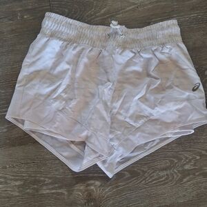 ASICS Women's White And Gray Athletic Running Shorts With Under Tights